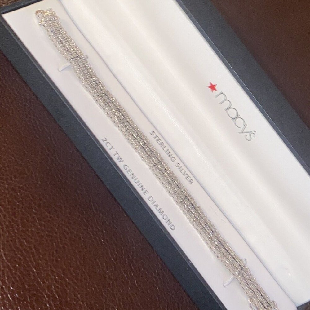 MACY*S STERLING SILVER 2 CT TW GENUINE DIAMOND BRACELET NEW IN BOX